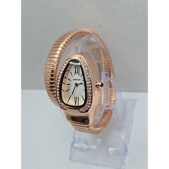 Sanda 1151 Rose Gold Snake Coil Bangle Rhinestone Roman Womens Watch New Battery main image 5